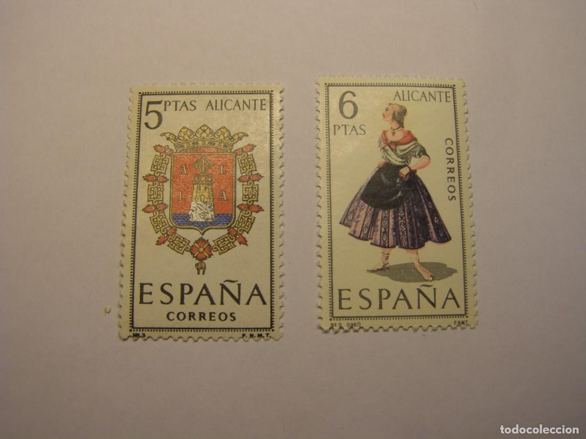 Sellos: Sellos Espa&ntilde;a, escudo y traje t&iacute;pico, Alicante. Nuevos sin usar.