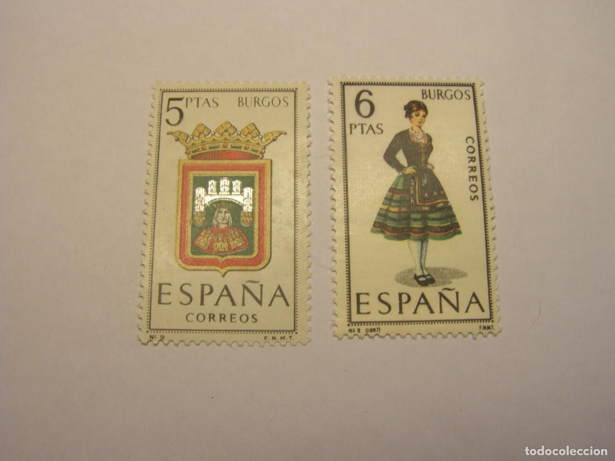 Sellos: Sellos Espa&ntilde;a, escudo y traje t&iacute;pico, Burgos. Nuevos sin usar.