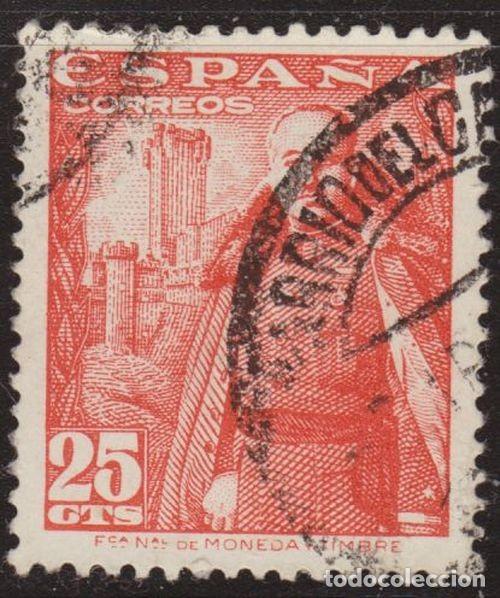 Sellos: Espa&ntilde;a 1948 Edifil 1024 Sello &ordm; General Francisco Franco Bahamonde (1892-1975) y Castillo de la Mota