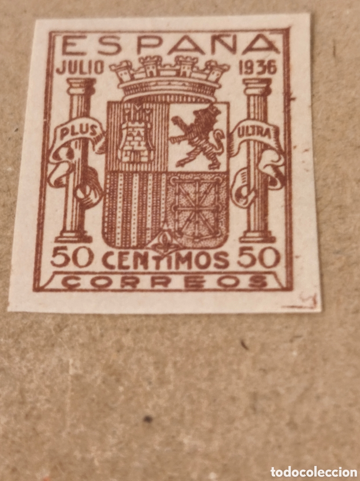 Sellos: Sello estado espa&ntilde;ol n 801 D ,variedad sin dentar 50 cts casta&ntilde;o no adoptado ver,nuevo** goma