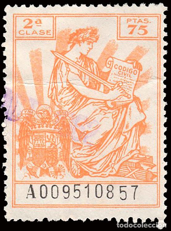 Sellos: Espa&ntilde;a - Fiscales - P&oacute;lizas - Alemany o 691 - 1941/59 - 75 Ptas.