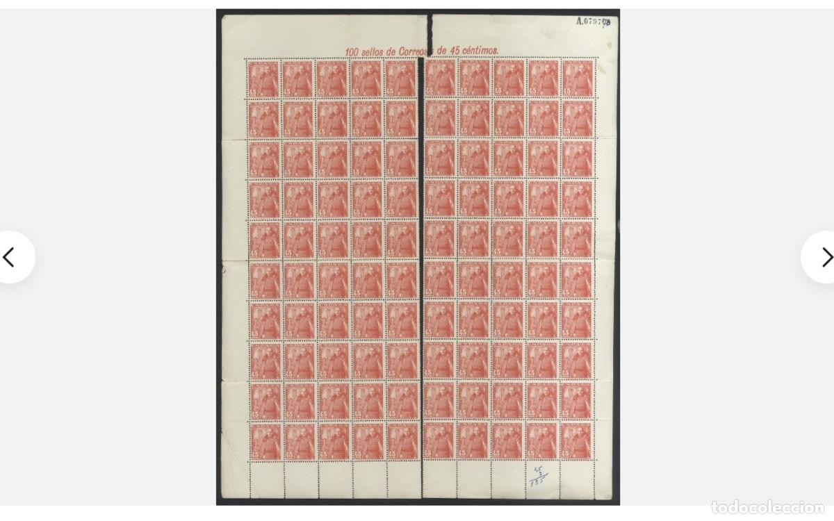 Francobolli: ESPA&Ntilde;A - 1948 - EDIFIL 128A - PLIEGO COMPLETO DE 100 SELLOS -VALOR 275&euro; - MNH** - NUEVOS