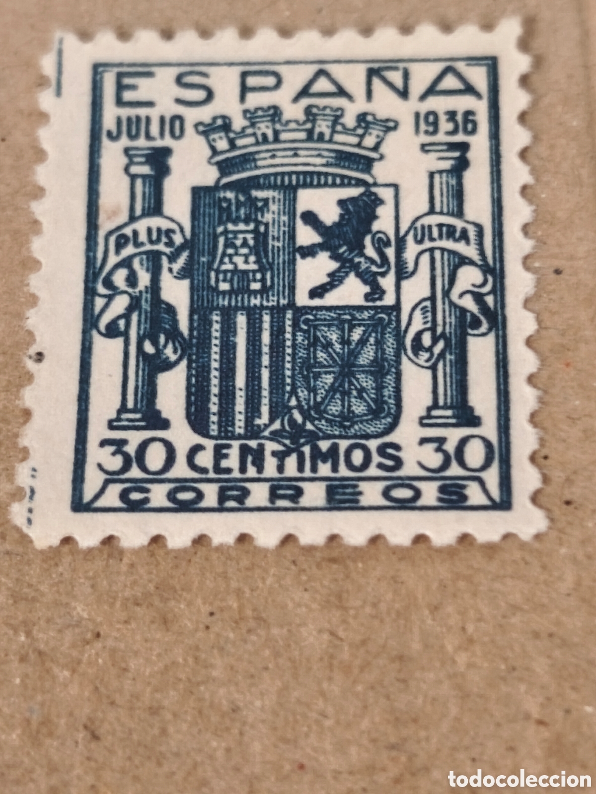 Sellos: Sello del estado espa&ntilde;ol n 801 nuevo con goma** muy escaso 30 cts azul granada ver