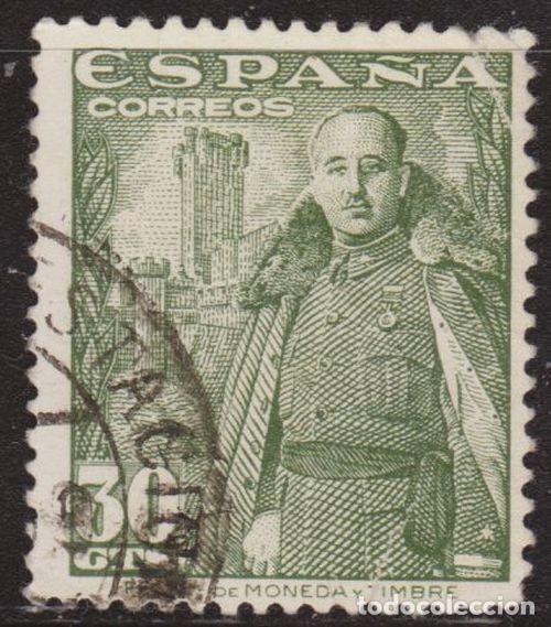 Sellos: Espa&ntilde;a 1948 Edifil 1025 Sello &ordm; General Francisco Franco Bahamonde (1892-1975) y Castillo de la Mota