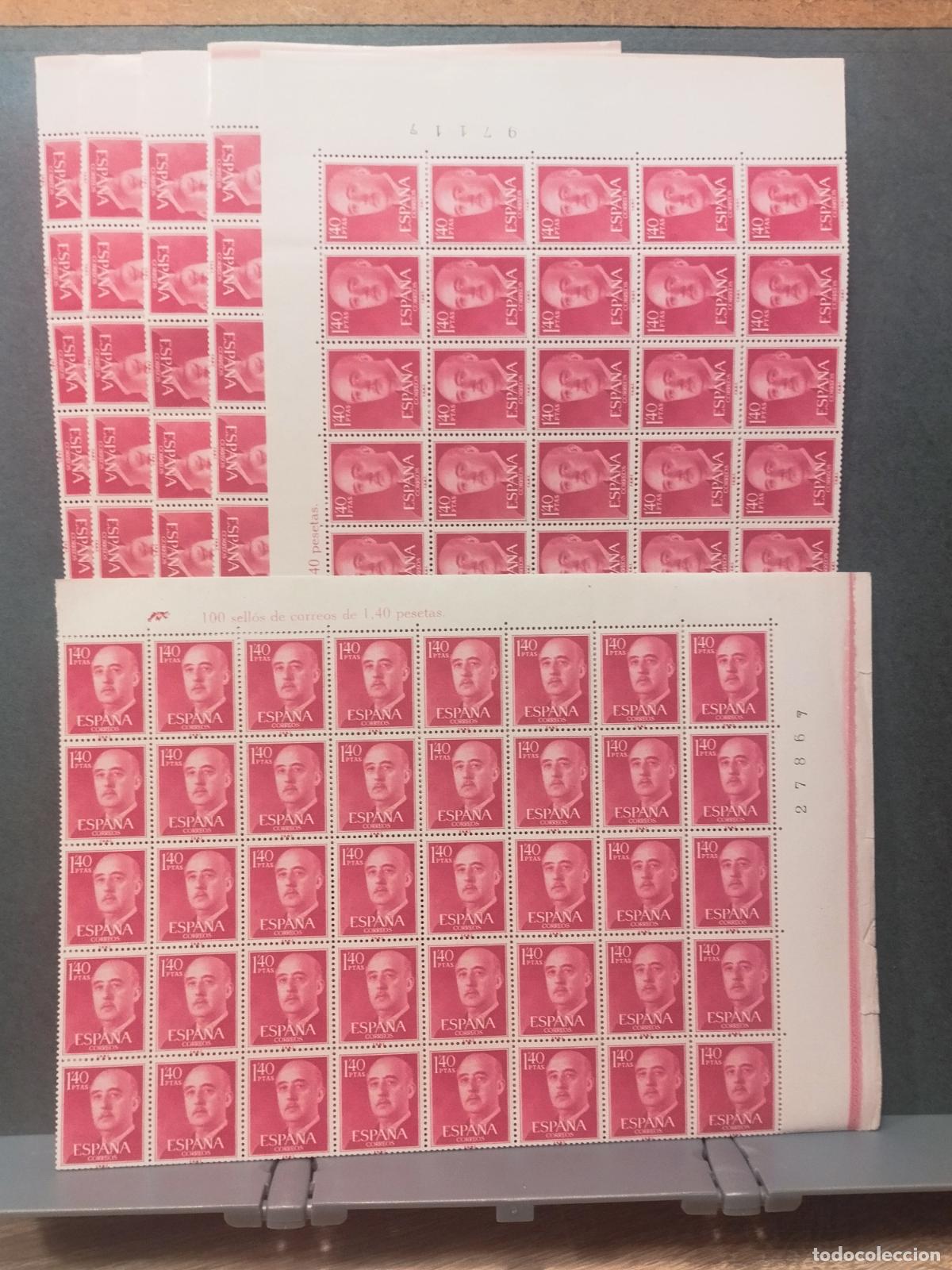 Timbres: ESPA&Ntilde;A. EDIFIL 1154. FRANCISCO FRANCO 1,40 PTA. ROJO MAGENTA. 550 SELLOS EN PLIEGOS Y BLOQUES