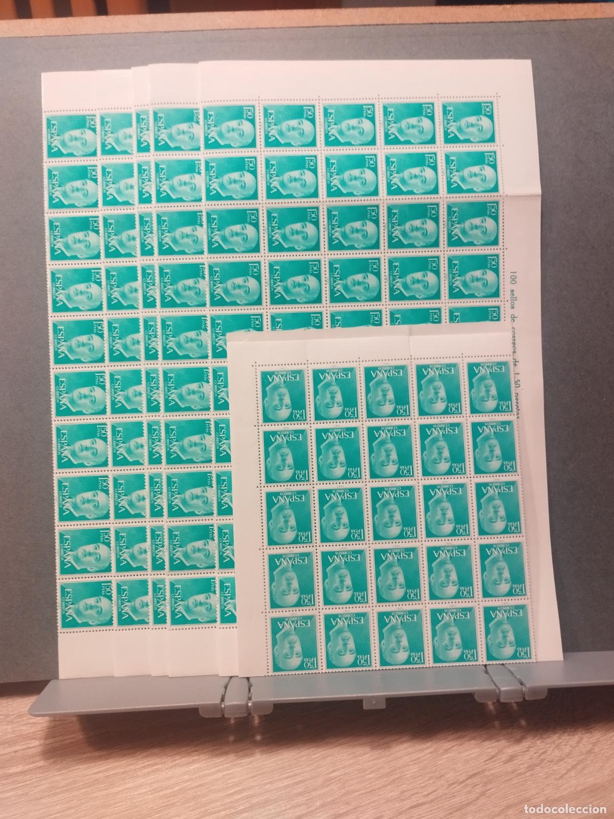Selos: ESPA&Ntilde;A. EDIFIL 1155. FRANCISCO FRANCO 1,50 PTA. VERDE AZUL. 550 SELLOS EN PLIEGOS Y BLOQUES
