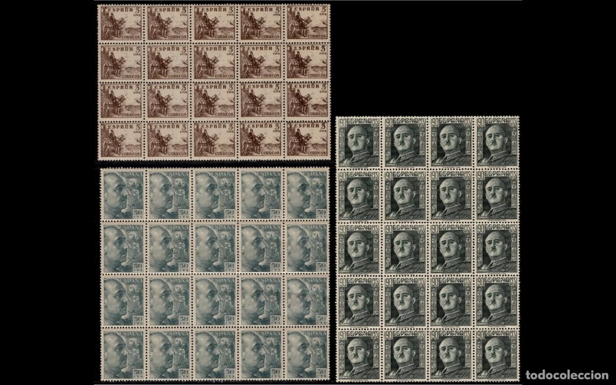 Francobolli: ESPA&Ntilde;A - 1949 - EDIFIL 1044,1053 y 1060 EN BLOQUE DE 20 - VALOR CAT.39&euro; - MNH** - NUEVOS