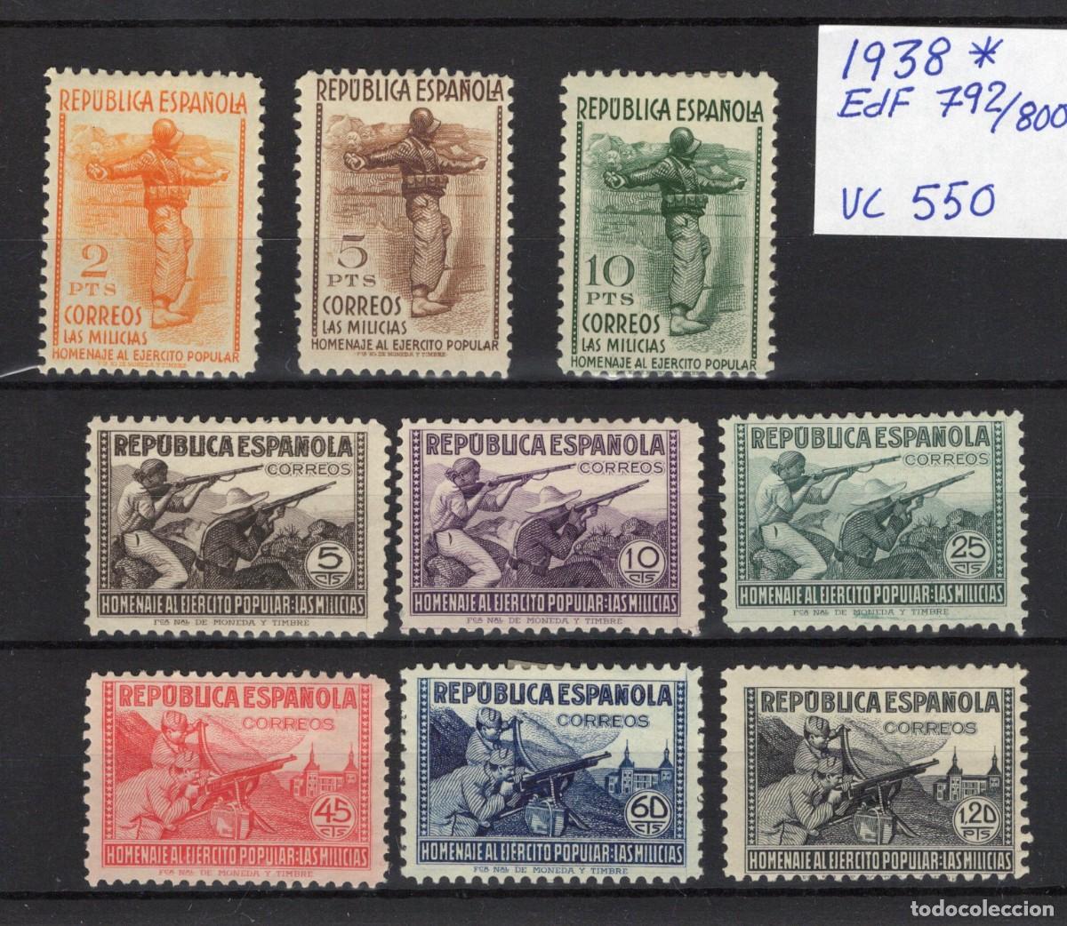 Sellos: PC619 Sellos Espa&ntilde;a a&ntilde;o 1938 EDIFIL 792/800* sellos originales en NUEVO v.c. 550 &euro;