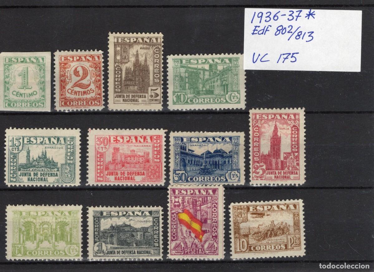 Selos: PC621 Sellos Espa&ntilde;a a&ntilde;o 1936/37 EDIFIL 802/813* sellos originales en NUEVO v.c. 175 &euro;