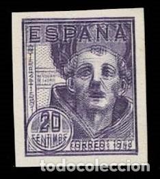 Sellos: V-1 Espa&ntilde;a SAN JUAN DE LA CRUZ Edifil n&ordm; 954eds Variedad SIN DENTAR CON DOBLE IMPRESION Valor 20 cts