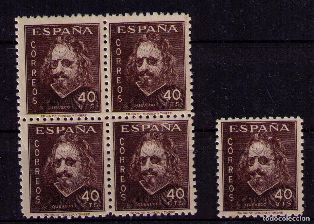 Sellos: Sellos de Espa&ntilde;a A&ntilde;o 1945 Quevedo bloque de 4 + 1 Sellos nuevos** N&ordm; Edifil 989
