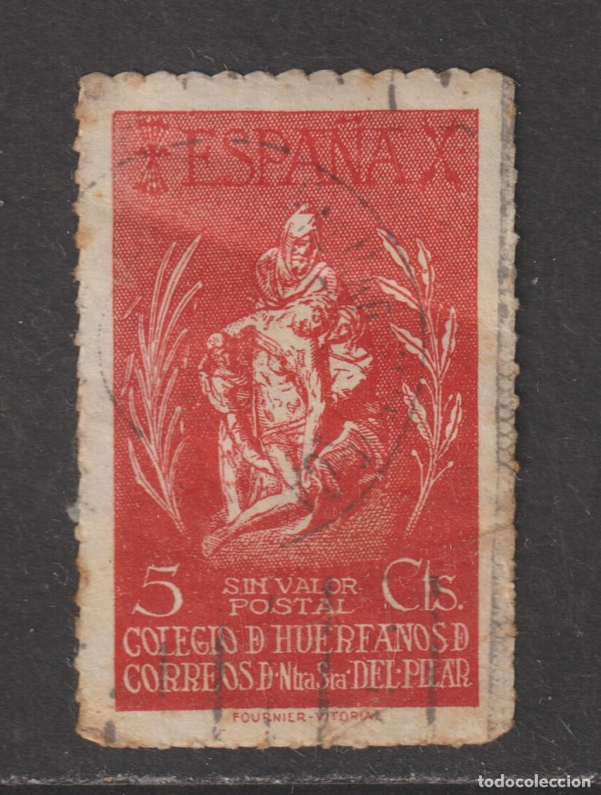 Sellos: Vi&ntilde;eta Beneficencia 1943 sin valor postal - Huerfanos correos Nuestra se&ntilde;ora del Pilar usado
