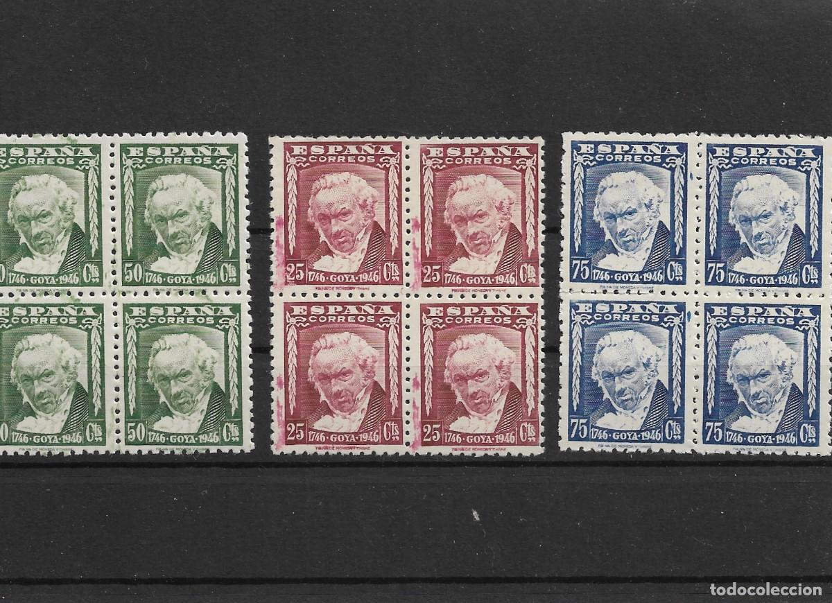 Timbres: Sellos de Espa&ntilde;a A&ntilde;o 1946 II Centenario Nacimiento de Goya Sellos nuevos** en bloque 4, 1005/07