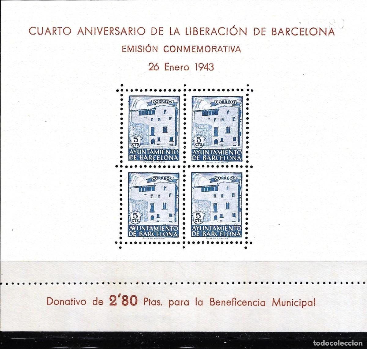 Timbres: Sellos de Espa&ntilde;a A&ntilde;o 1943 IV Aniversario Liberaci&oacute;n Barcelona Hojitas nuevas** Catalogo Edifil 47/48
