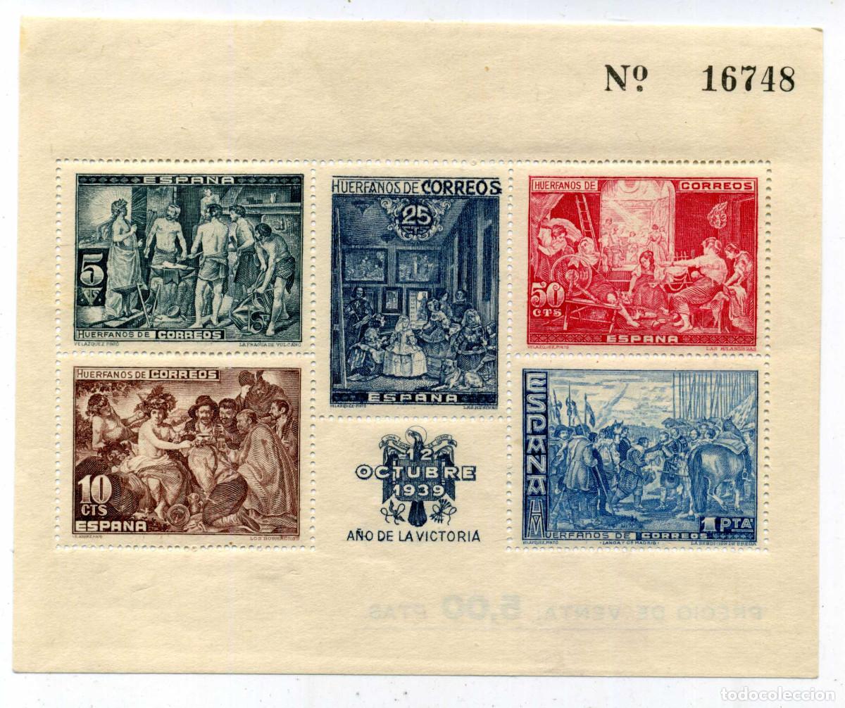 Sellos: XS- Hu&eacute;rfanos Correos 1939 Hoja Vel&aacute;zquez Nueva RARA Y BONITA Ed. 34
