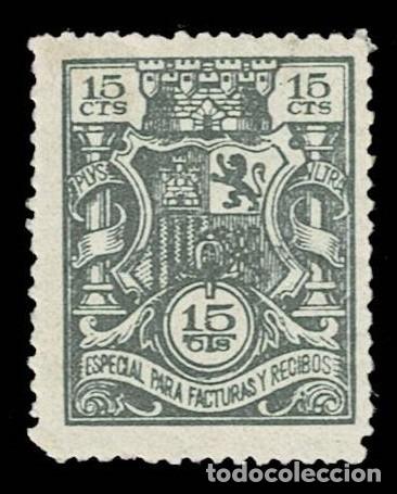Sellos: F1-6 Fiscal Postal TIMBRES PARA FACTURAS Y RECIBOS Edifil n&ordm; 15a Valor 15 cts color VERDE GRISACE O