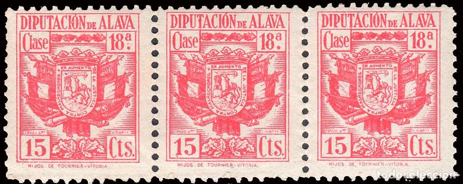 Sellos: Espa&ntilde;a - Fiscales - Diputaci&oacute;n &Aacute;lava - Alemany ** 70 Tira 3 - 1948 &rdquo;15 cts. Diputaci&oacute;n &Aacute;lava&rdquo;