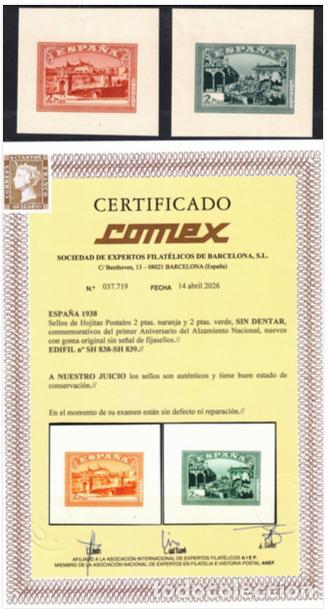 Sellos: ESPA&Ntilde;A ALZAMIENTO NACIONAL TOLEDO ** 838/839SH - A&Ntilde;O 1937 - COMEX - MNH - LUJO