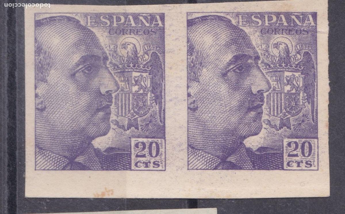 Sellos: SS1- FRANCO 20 Cts Pareja SIN DENTAR. Papel Cartulina . Maculatura