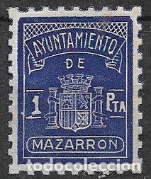 Sellos: FISCALES, Timbre municipal, MAZARR&Oacute;N, Murcia, 1 pta. azul (*)