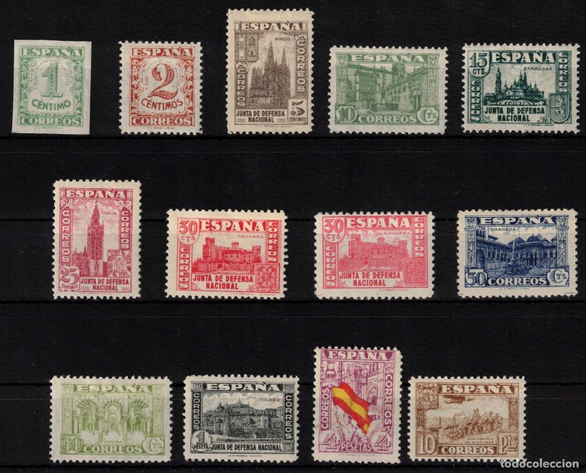 Sellos: ESPA&Ntilde;A JUNTA DE DEFENSA NACIONAL * 802/813 + 808A - A&Ntilde;O 1936 - MH - 13 VALORES COMPLETA