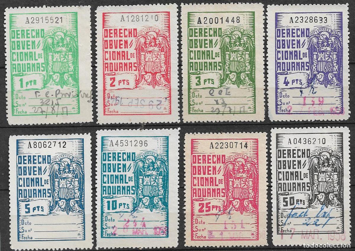Sellos: FISCALES, Derecho Obvencional de Aduanas, 1941 n&ordm; 40 a 47 (o) serie corta