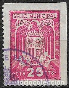Sellos: FISCALES, Sello Municipal, 25 cts. rosa lila (o)
