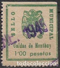 Sellos: FISCALES, Sello Municipal, Caldas de Montbuy, 1 pta verde (o)