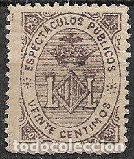 Sellos: FISCALES, Valencia, Espect&aacute;culos P&uacute;blicos, 20 cts. casta&ntilde;o * *