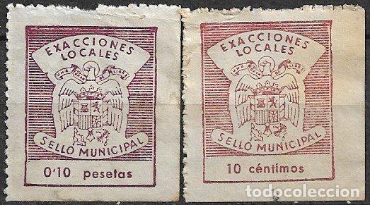 Sellos: FISCALES, Sello municipal, Exacciones locales, 10 cts. casta&ntilde;o, dos formatos de numeraci&oacute;n (*)