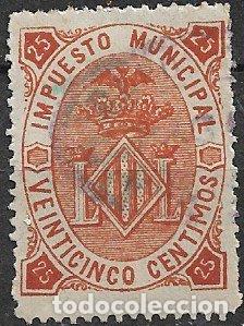 Sellos: FISCALES, Sello municipal, Valencia, 25 cts. casta&ntilde;o (o)