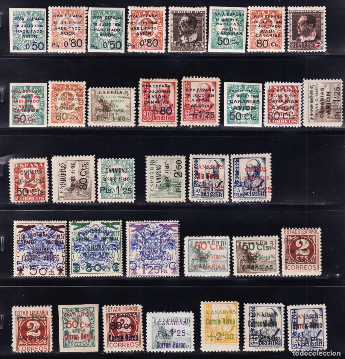 Sellos: CANARIAS, 1936-1939 Lote de sellos y series completas, /*/