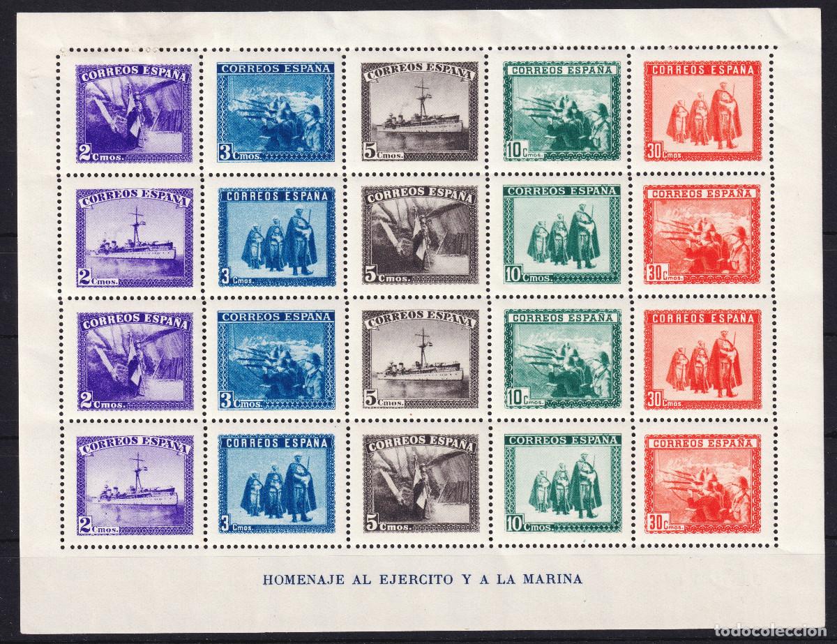 Sellos: ESPA&Ntilde;A HOJA BLOQUE HONOR AL EJERCITO Y MARINA * 849 - A&Ntilde;O 1938 - MH