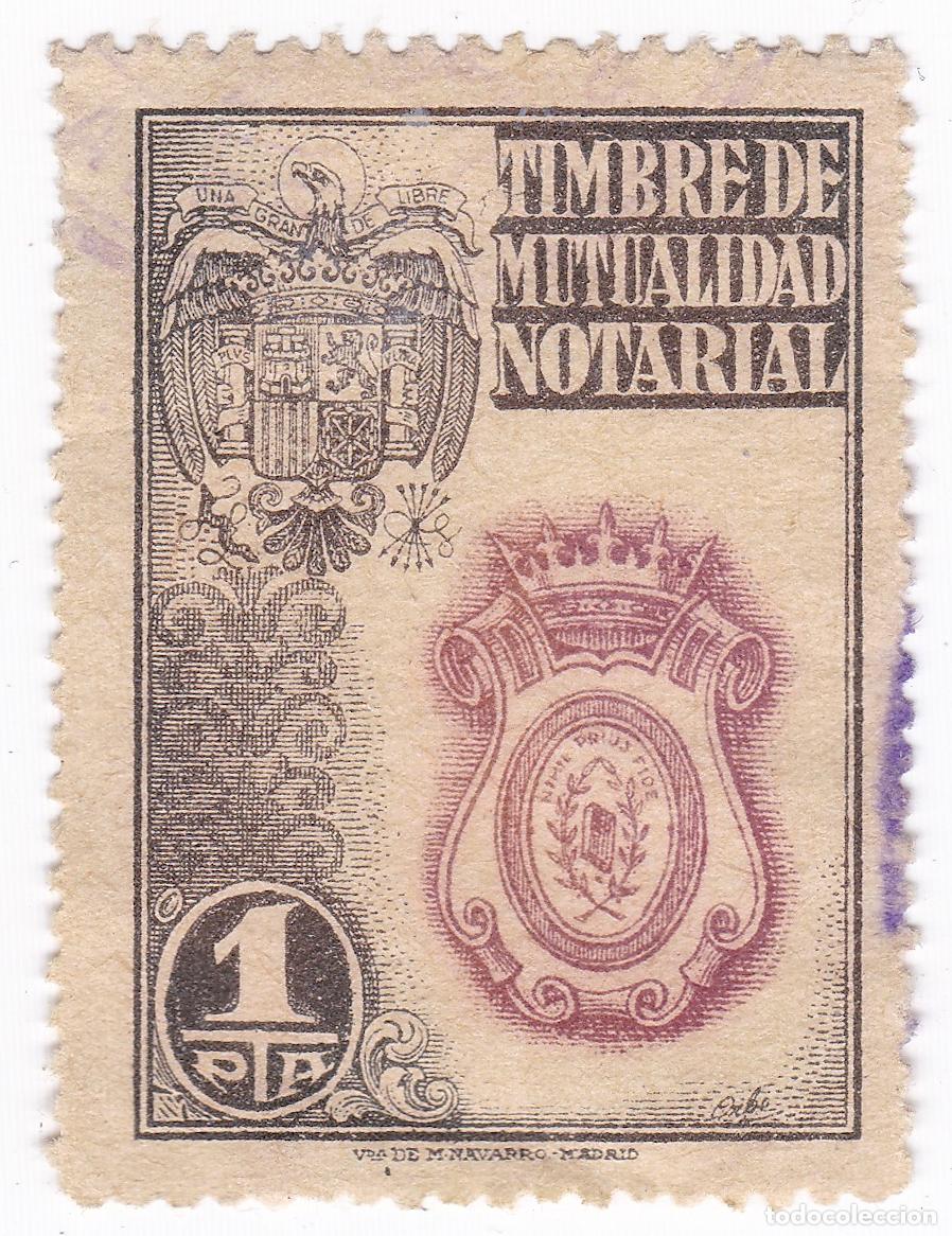 Sellos: Timbre de Mutualidad Notarial. 1 Peseta. Antiguo sello, vi&ntilde;eta, p&oacute;liza o fiscal.