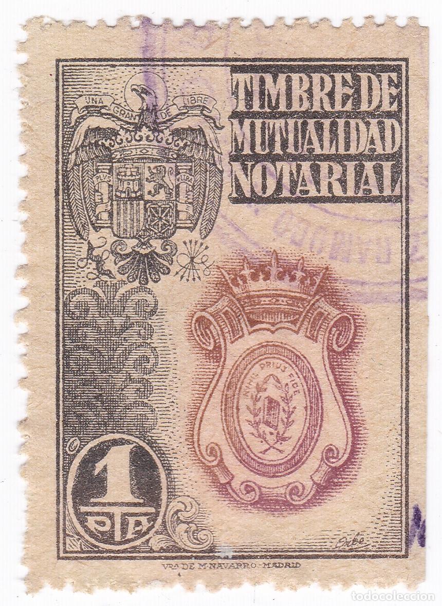Sellos: Timbre de Mutualidad Notarial. 1 Peseta. Antiguo sello, vi&ntilde;eta, p&oacute;liza o fiscal.