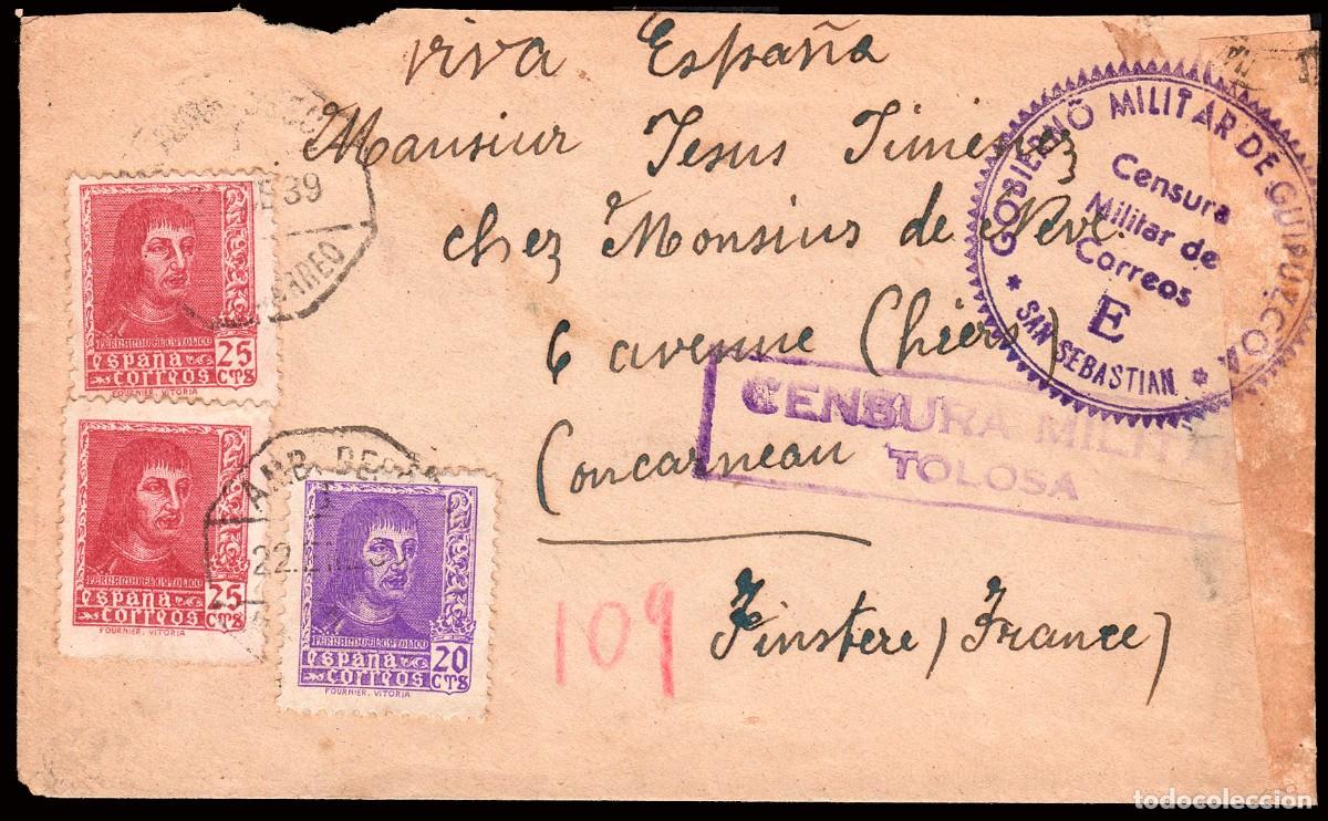 Sellos: Guip&uacute;zcoa - Edi o 842+843(2) - Sobre Mat &rdquo;AMB. Descd. 1 - 22/En./39 - Mediterr&aacute;neo&rdquo; +