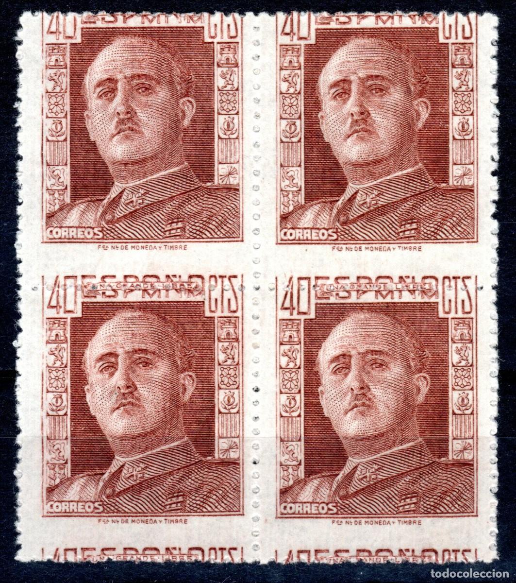 Sellos: EDIFIL 953 GENERAL FRANCO 1942 (BLOQUE DE 4) (VARIEDAD...DESPLAZAMIENTO DEL DENTADO). MNH **