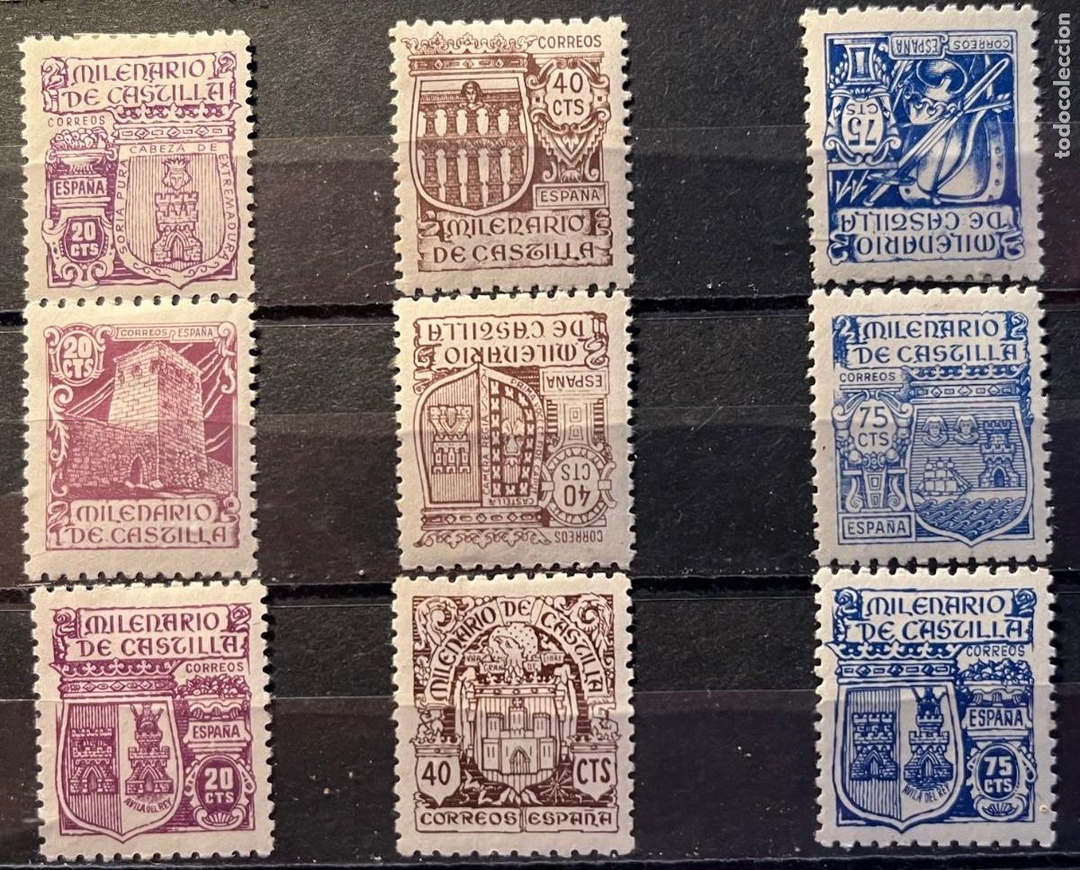 Sellos: 1944 Milenario de castilla,MNH*goma,color,centrado