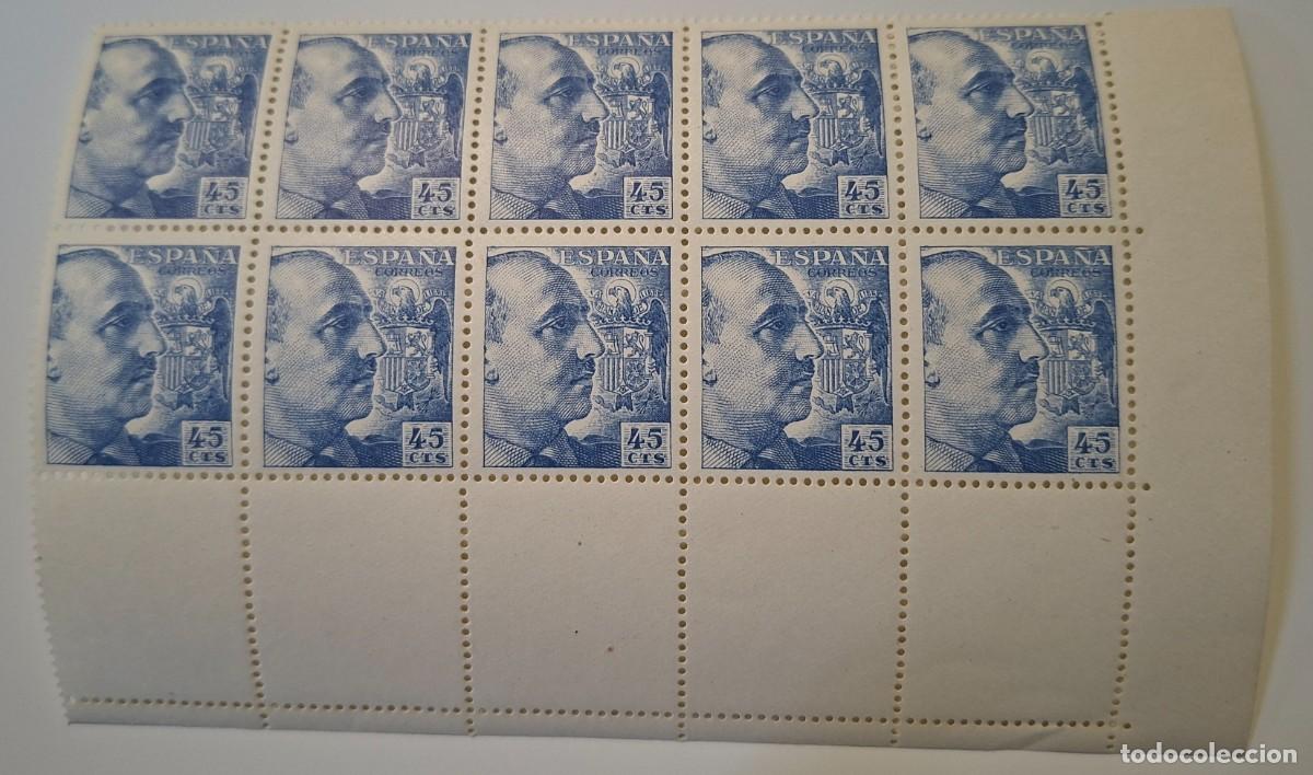 Sellos: EDIFIL 1052 EN BLOQUE DE 10 SELLOS NUEVOS - 45 CENTIMOS, COLOR AZUL - FRANCO, ESPA&Ntilde;A 1949 ..A3528