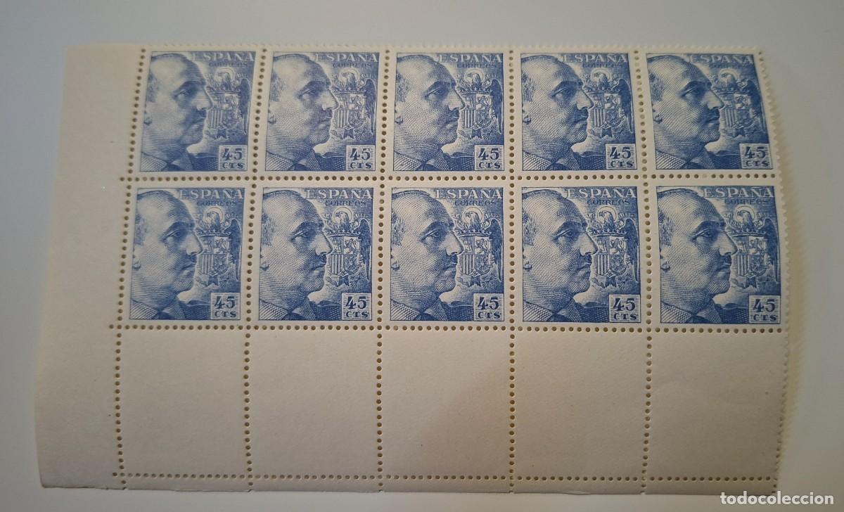 Sellos: EDIFIL 1052 EN BLOQUE DE 10 SELLOS NUEVOS - 45 CENTIMOS, COLOR AZUL - FRANCO, ESPA&Ntilde;A 1949 ..A3526