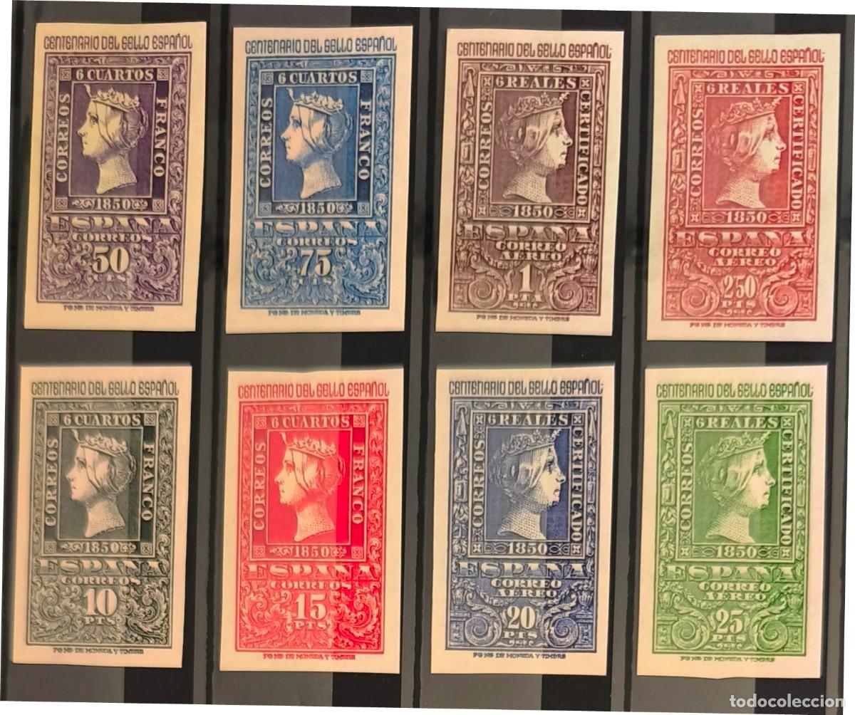 Sellos: Edifil 1075-1082 SIN FIJASELLO Espa&ntilde;a 1950 serie completa Centenario del sello Espa&ntilde;ol