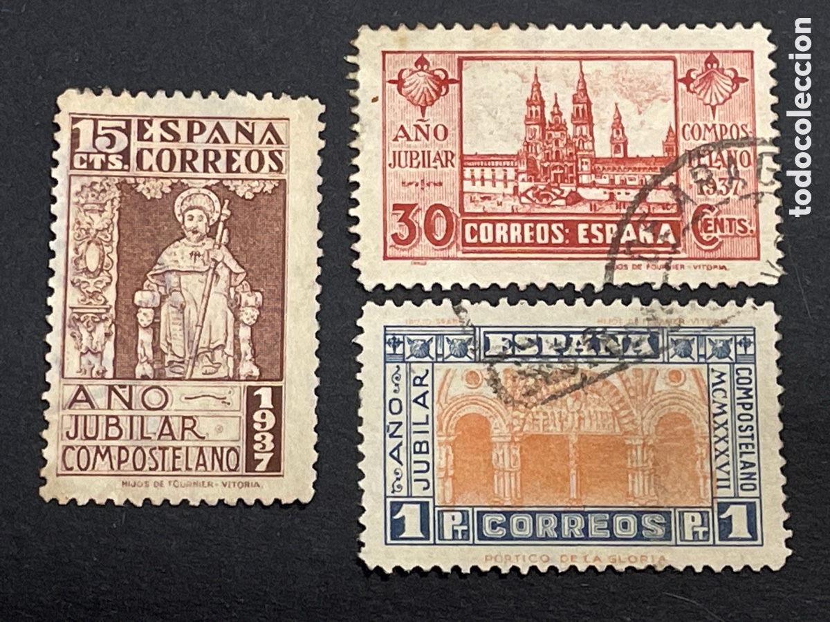 Sellos: Edifil 833 a 835 A&ntilde;o Jubilar Compostelano , usados , muy bien centrados y matasellados