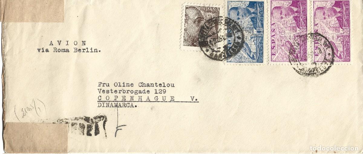 Sellos: 1940 CARTA 2&ordf; GUERRA MUNDIAL. BARCELONA A DINAMARCA OCUPADA CORREO A&Eacute;REO CENSURAS NAZI
