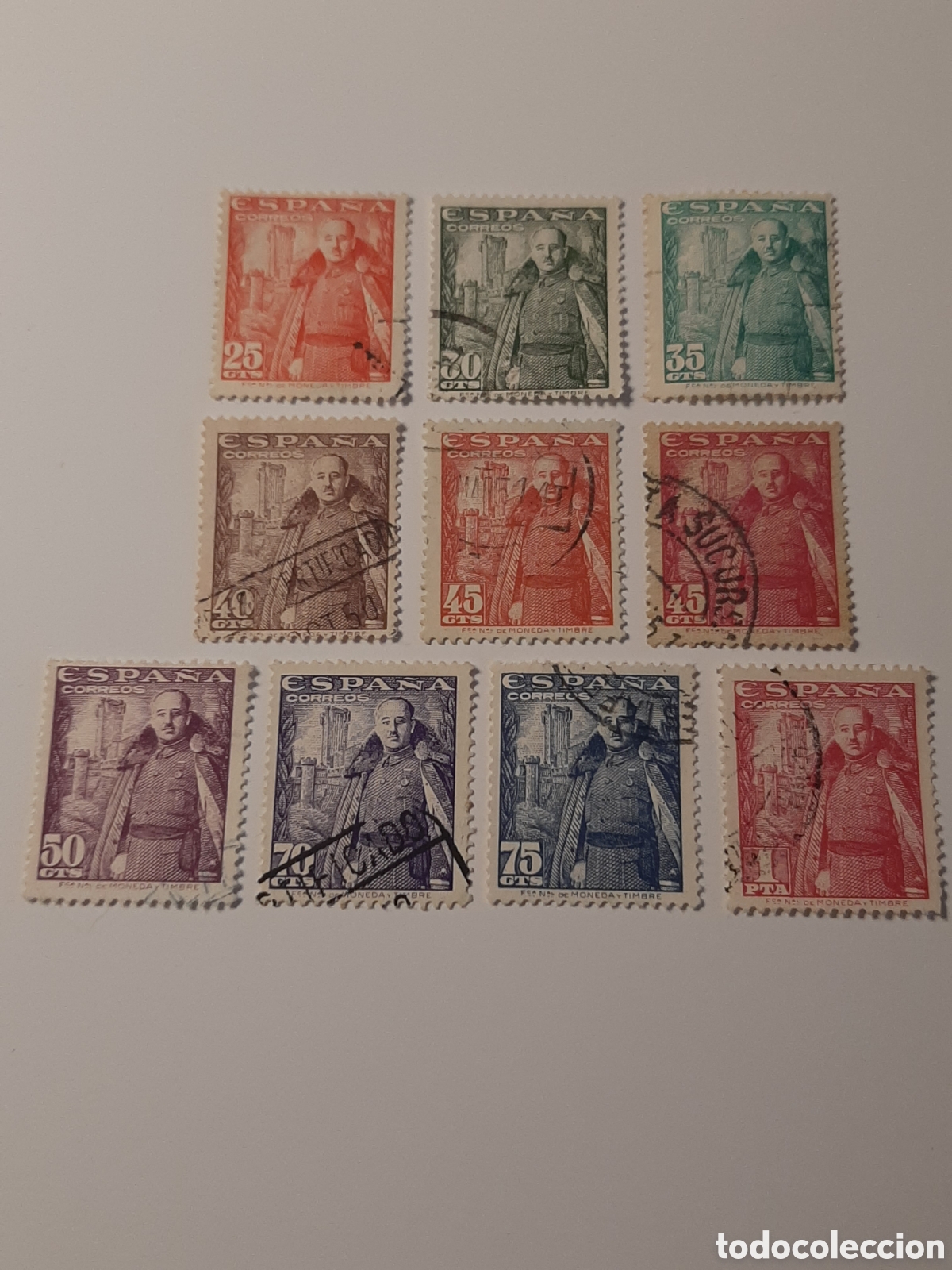 Sellos: General Franco y Castillo de la Mota. Edifil 1024/1032.