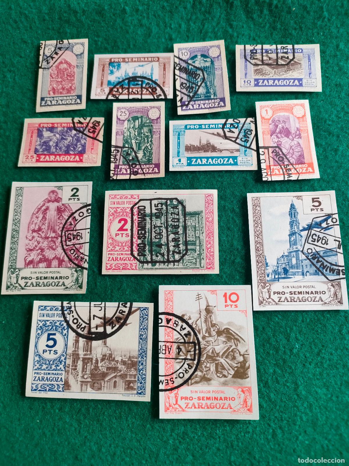 Sellos: COLECCION COMPLETA 13 VI&Ntilde;ETAS PRO SEMINARIO DE ZARAGOZA USADAS