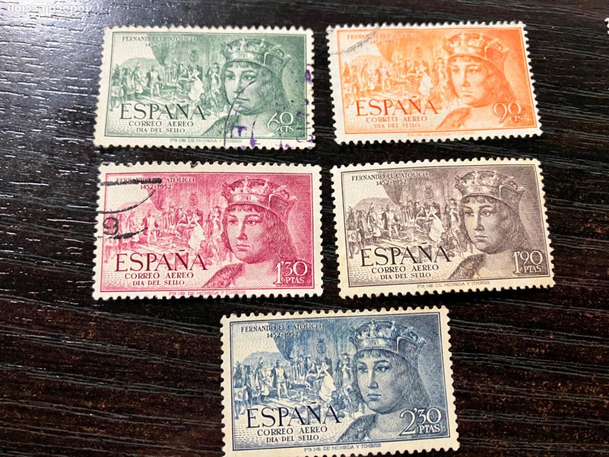 Sellos: Sellos usados Espa&ntilde;a - V Centenario Fernando el Cat&oacute;lico - 1952 - Edifil 1111 a 1115