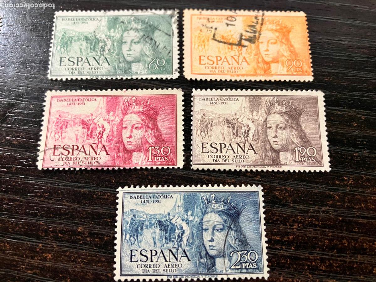 Sellos: Sellos usados Espa&ntilde;a - V Centenario Isabel la Cat&oacute;lica - 1951 - Edifil 1097 a 1101