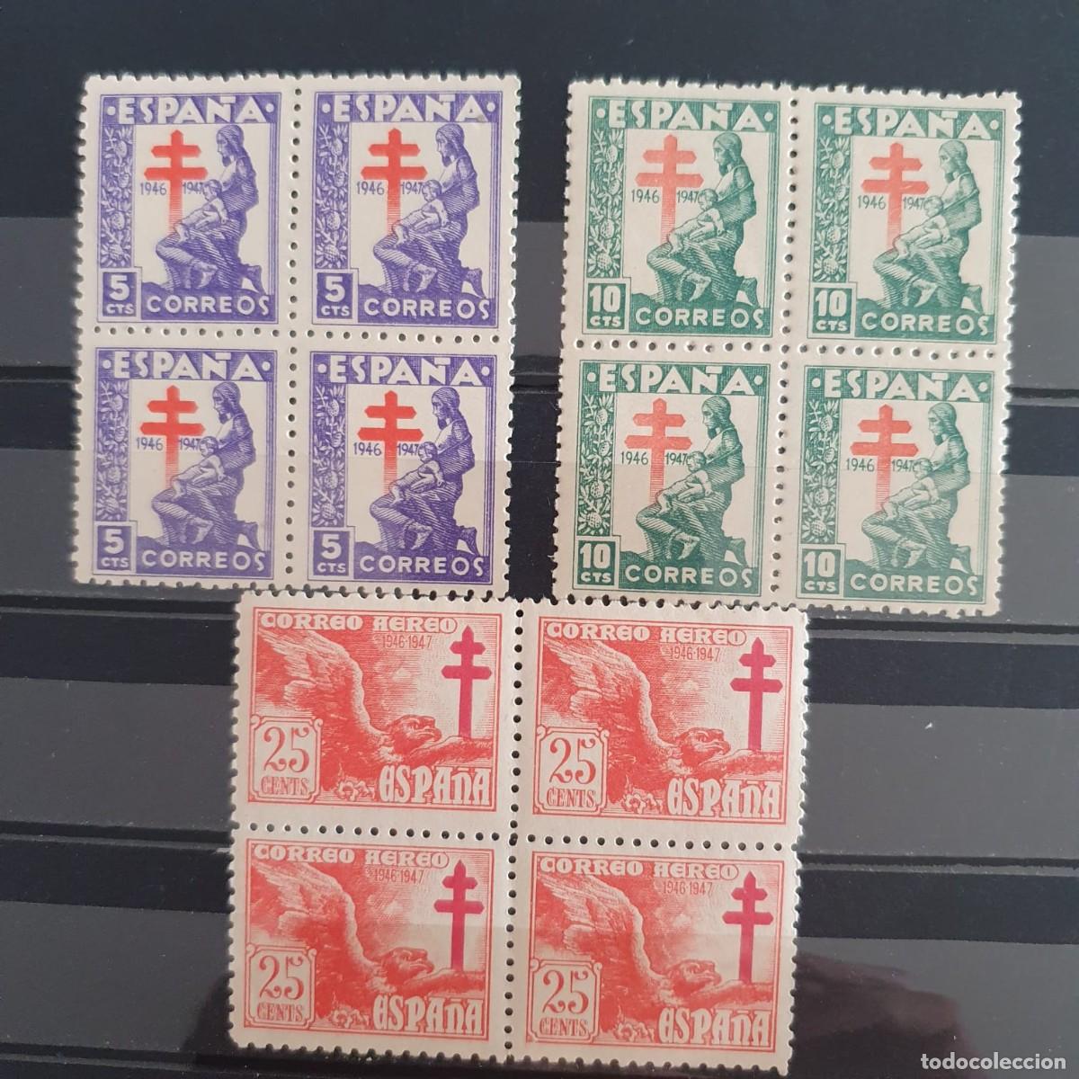 Sellos: SERIE COMPLETA EDIFIL 1008 ** A 1010 ** PROTUBERCULOSOS ESPA&Ntilde;A 1946 bloque de 4