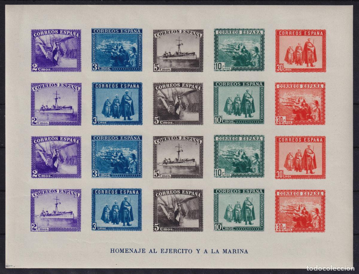 Selos: EN HONOR AL EJERCITO Y LA MARINA ** 850 HOJA BLOQUE SIN DENTAR - A&Ntilde;O 1938 - LUJO