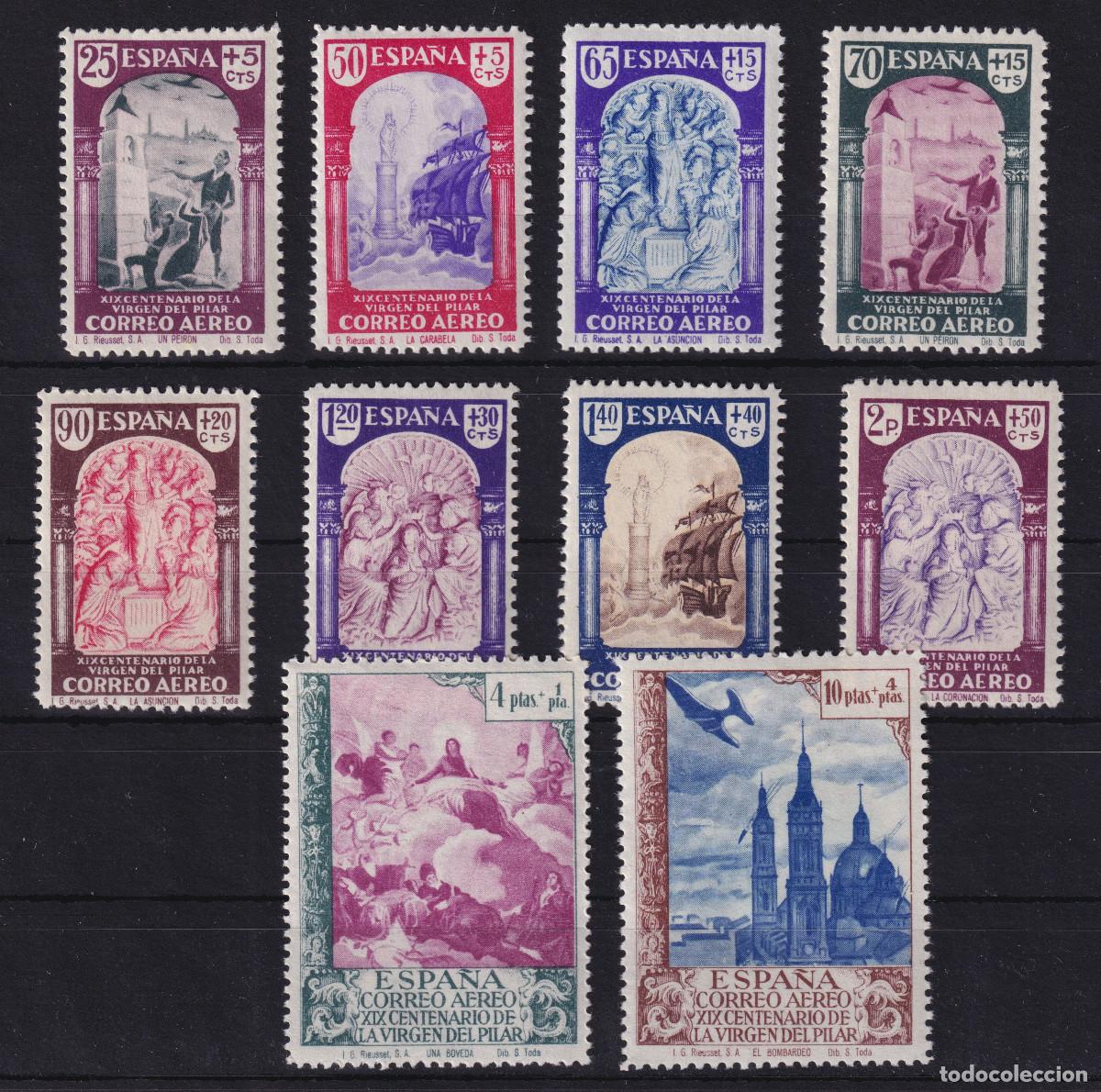 Sellos: ESPA&Ntilde;A - VIRGEN DEL PILAR ** 904/913 - A&Ntilde;O 1940 - CERTIFICADO COMEX - MNH - LUJO